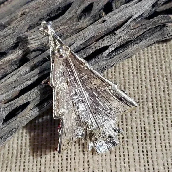 90s Y2K Vtg Christmas Tree Red Green Silver Rhinestone Enamel Sweater Pin Brooch - Picture 3 of 5